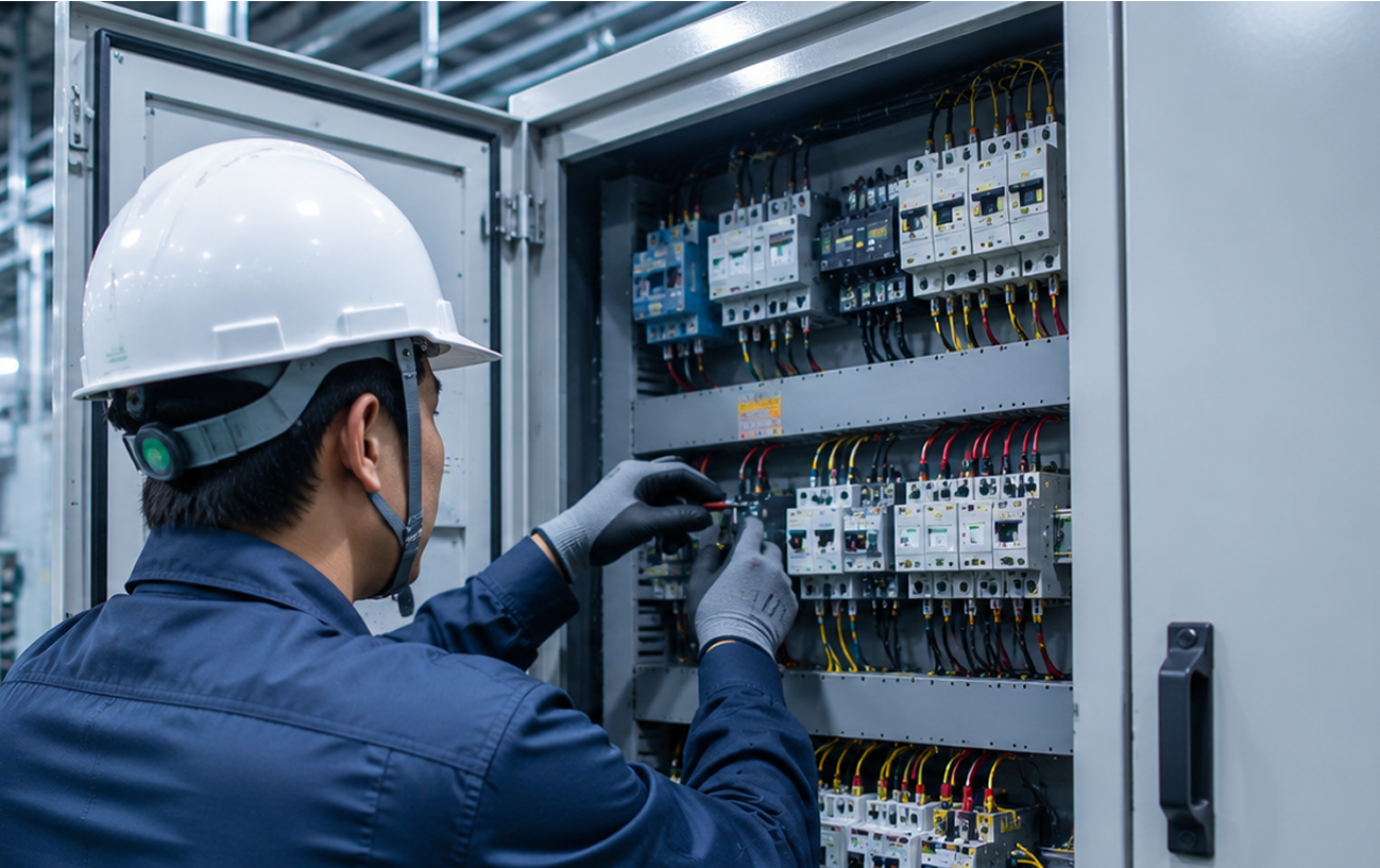 法人向け電気設備工事を行う作業員