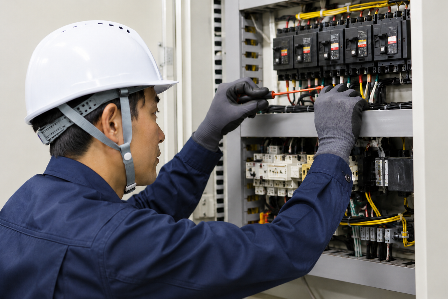 電気工事を行う作業員