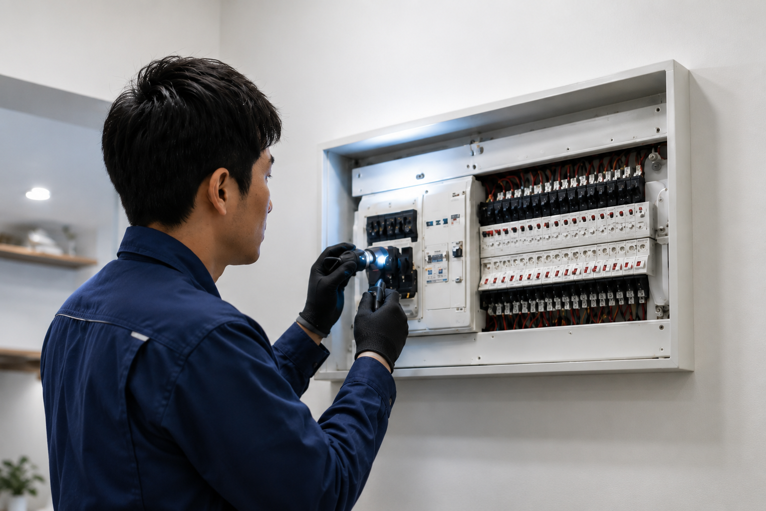 配電盤を点検する作業員のイメージ