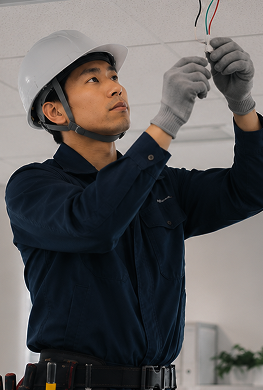 電気設備の点検作業を行うスタッフ